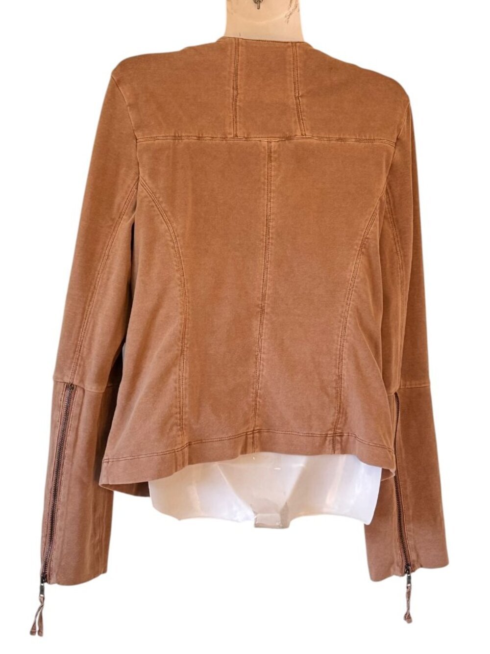 Marrakech Mollie Moto Jacket Anthro Fitted Stretch 3 Pocket Latte Color Small - Picture 6 of 10